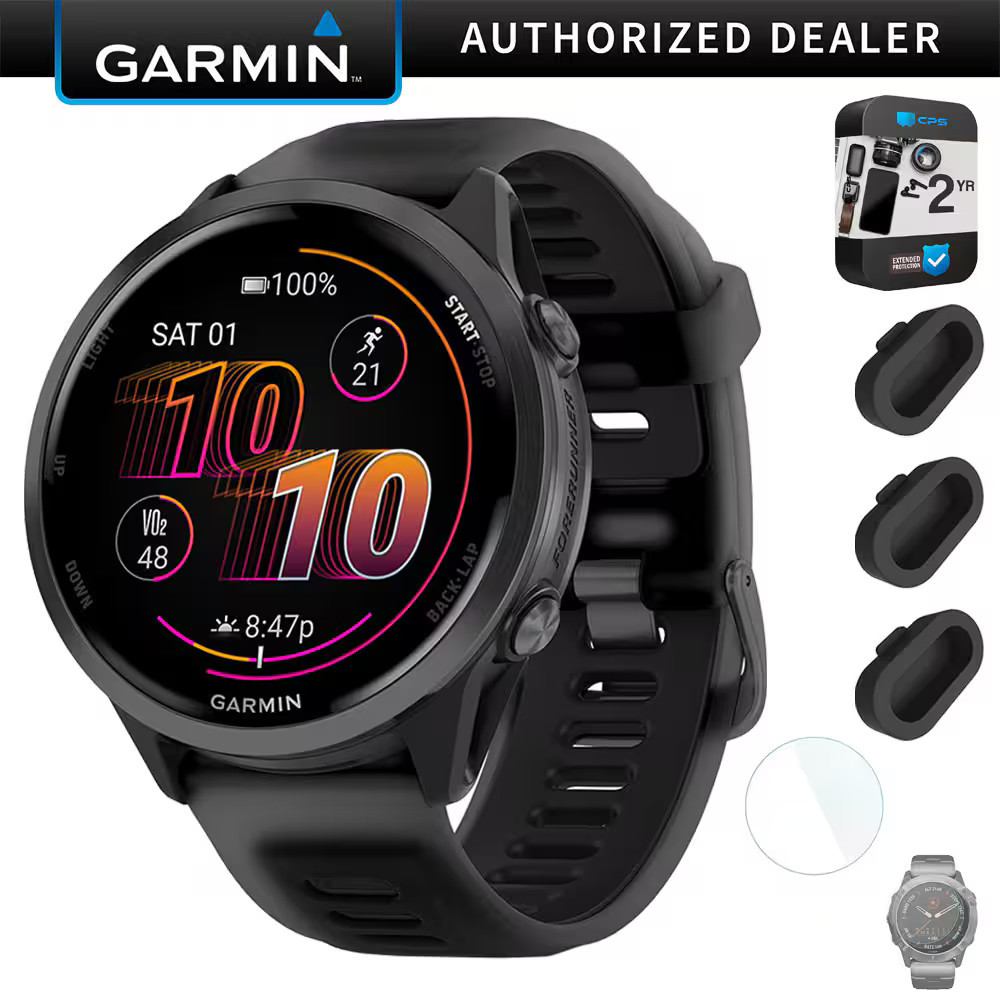 Garmin - Forerunner 570  47mm GPS Smartwatch Aluminum and Black Band + 2 Yr Warranty Pack - Slate Gray Aluminum - (2025) | Best Buy U.S.