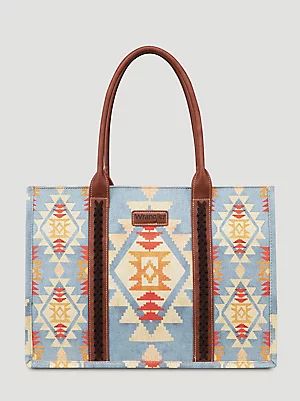 Southwestern Print Canvas Wide Tote in Coffee | Wrangler