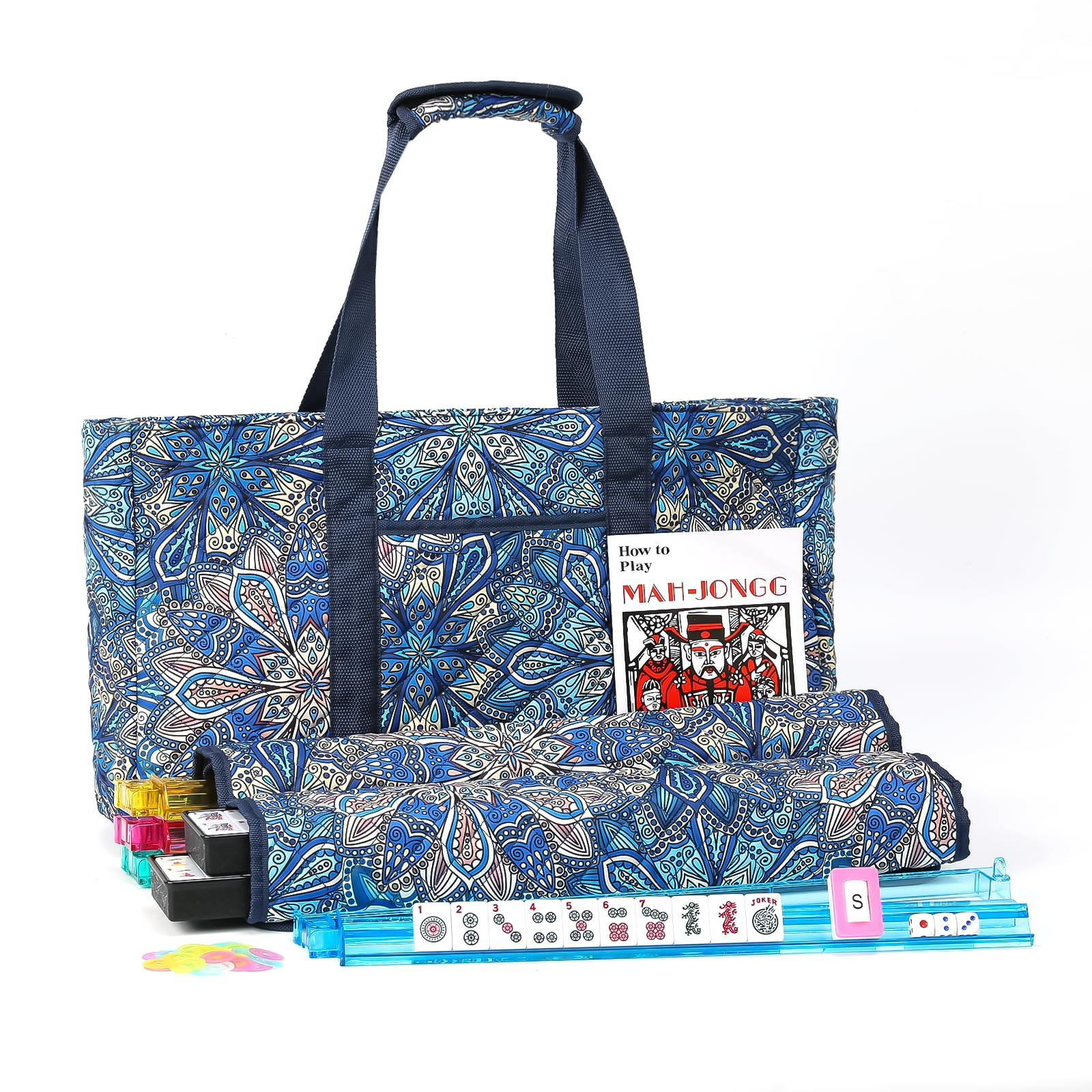 American Mahjong Tile Set with Blue Printed Carrying Bag, 166 Premium Tiles, 4 All-in-One Color R... | Amazon (US)