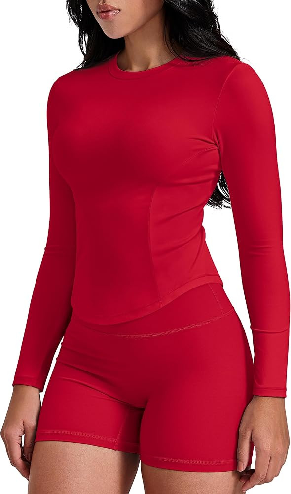 GYM RAINBOW Long Sleeve Workout Shirts for Women, Cropped Athletic Tops Slim Fit Crew Neck Yoga T... | Amazon (US)