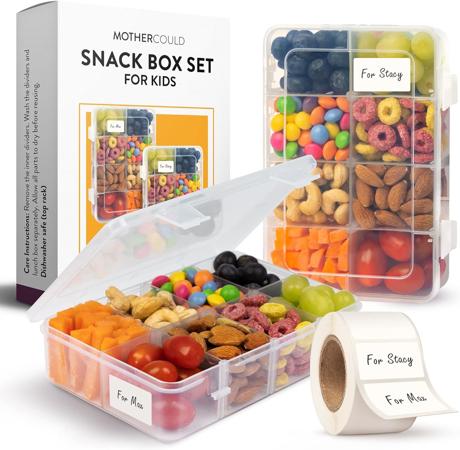 Snack Box Set for Kids - 8 Compartments, Reusable Snack Solution with 100 Dissolvable Labels | Ea... | Amazon (US)
