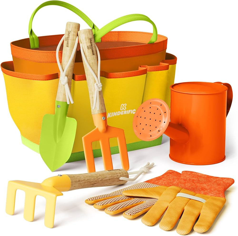 Gardening Set, Tool Kit, for Kids, STEM, Includes Tote Bag, Spade, Watering Can, Rake, Fork, Trow... | Amazon (US)