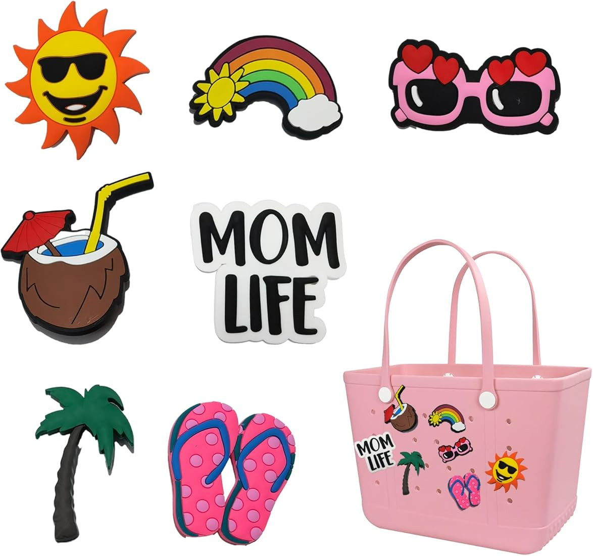 7 PCS Rubber Beach Bag Charms for Bogg Bag Large Accessories, 3" Colorful Inserts Attachments wit... | Amazon (US)