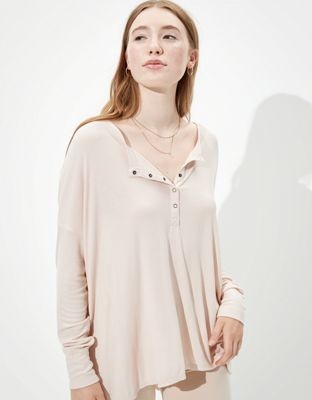 AE Oversized Long Sleeve Henley T-Shirt | American Eagle Outfitters (US & CA)