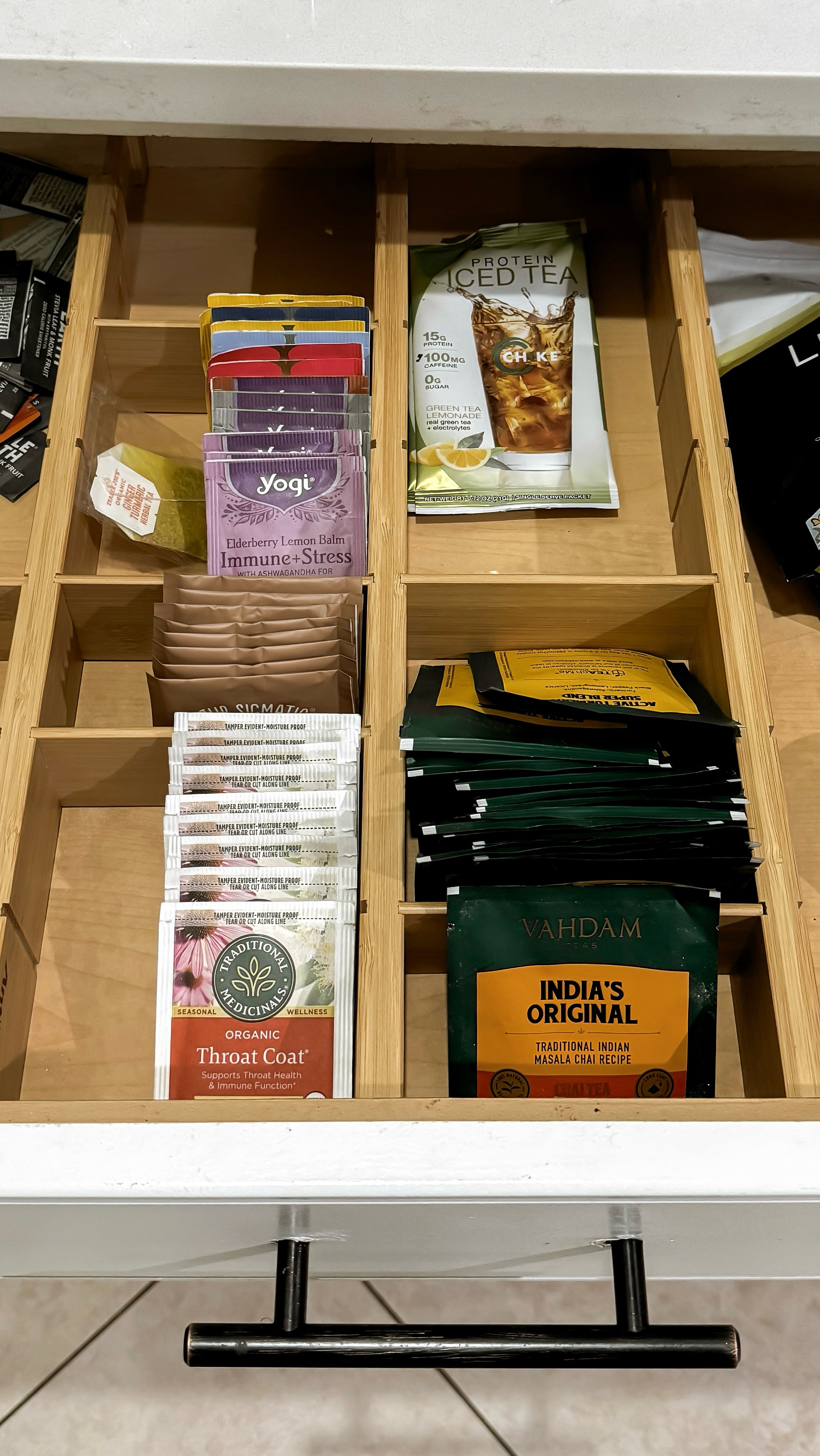 Kitchen drawer organization for tea, coffee and protein powder 

#LTKHome #LTKFindsUnder50