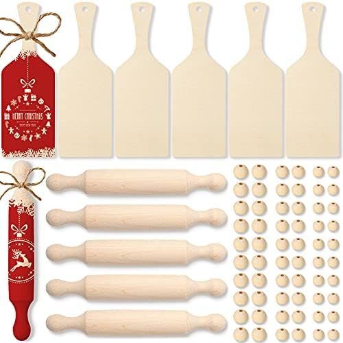 6 Pcs Mini Rolling Pin Wooden Handle Rolling Pin, 6 Pcs Wooden Cutting Board with Handle Serving Pad | Amazon (US)