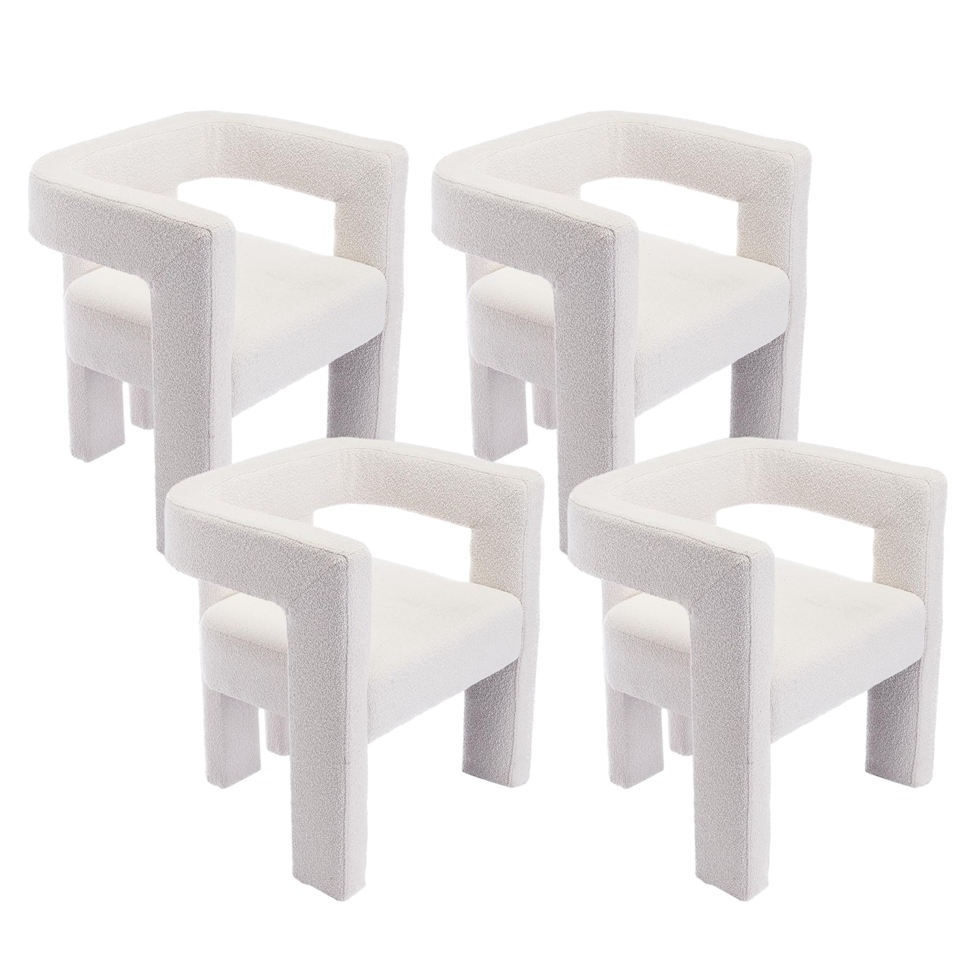 Modern Boucle Dining Chair Set of 4, Sherpa Barrel Accent Chairs Upholstered Armchair Comfy Side ... | Amazon (US)