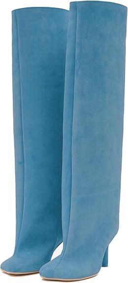 Knee High Boots for Women Faux Suede Wide Calf Square Toe Tall Stiletto Kitten High Heels Thigh L... | Amazon (US)
