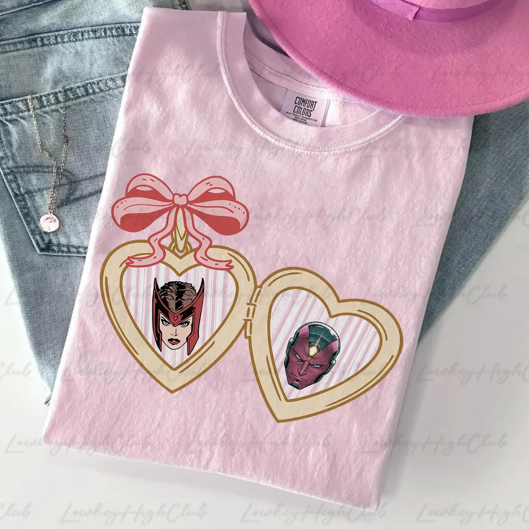 Valentines Wandavision Marvel Shirt, Wanda and Vision Superheros Heart Locket Shirt, Disney Marve... | Etsy (US)