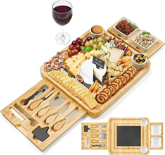 Secura Large Charcuterie Boards, Bamboo Cheese Board and Cutlery Knife Set for Wine Meat Cheese P... | Amazon (US)
