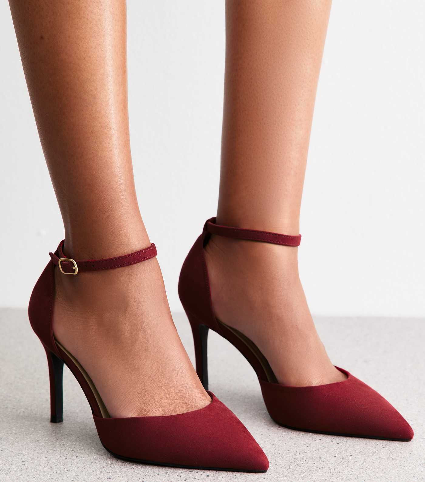 Extra Wide Fit Light Burgundy Faux Nubuck Leather Ankle Strap Court Shoes | New Look | New Look (UK)