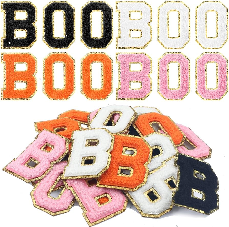 Watersay 24 Pcs Halloween Boo Iron on Patches Chenille Glitter Letters | Amazon (US)