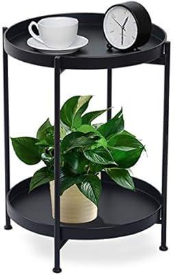 FUNME Black Folding End Table 2-Tier Metal Round Side Table with Removable Tray for Living Room,(... | Amazon (US)