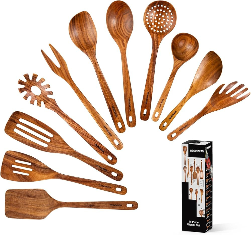 Wooden Spoons for Cooking, 11 PCS WOSPONFAN Kitchen Utensils Set, Wooden Utensils for Cooking - W... | Amazon (US)