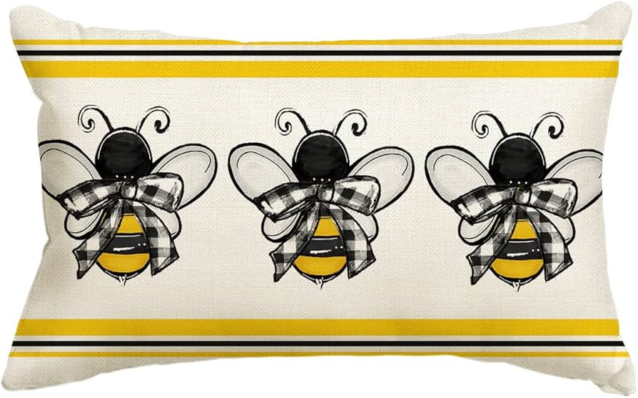 AVOIN colorlife Bees Summer Throw Pillow Cover, 12 x 20 Inch Honey Stripes Cushion Case for Sofa ... | Amazon (US)