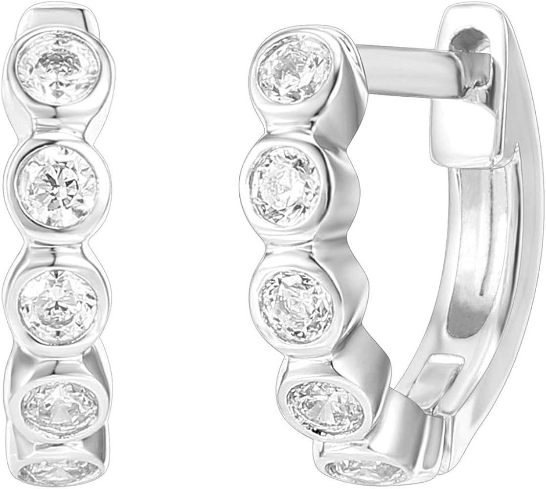 14K Gold Plated Sterling Silver Post 1.75mm Cubic Zirconia Cuff Earrings Huggie Stud | Amazon (US)