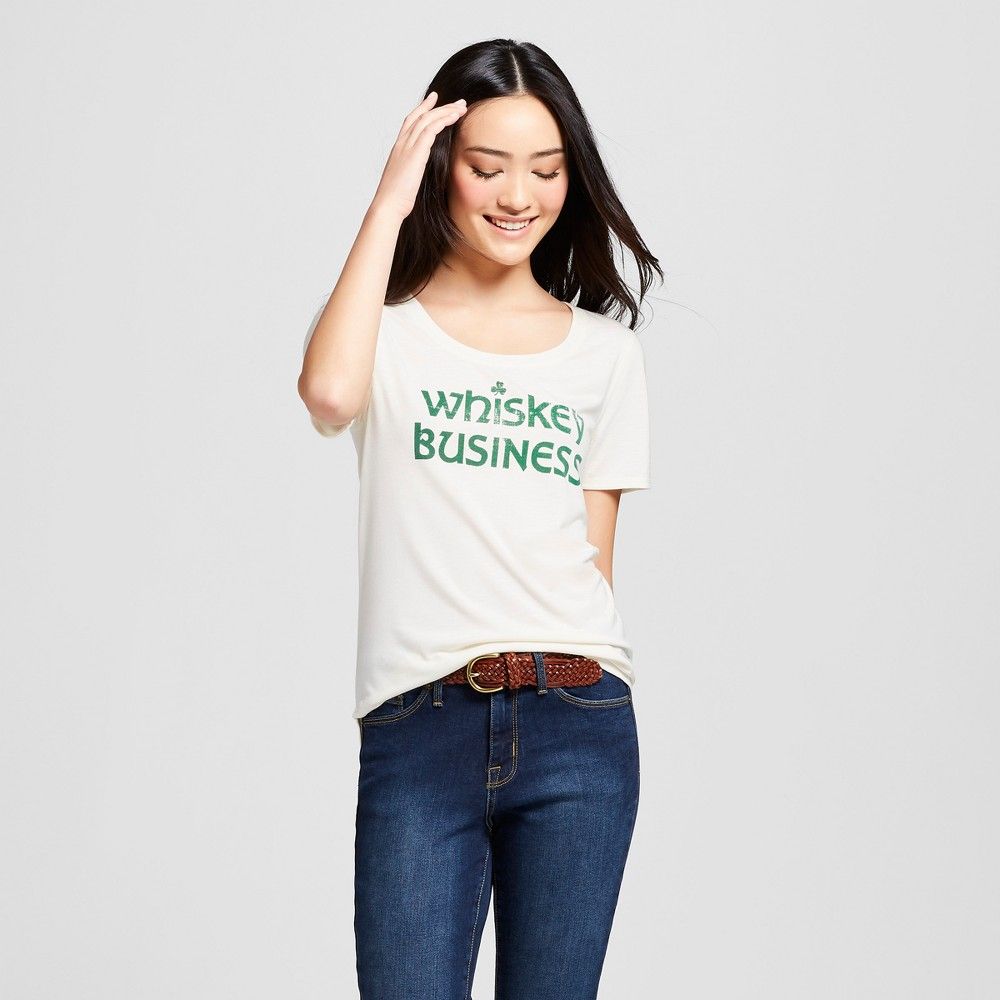 Women's St. Patrick's Day Whiskey Business Scoop Neck Short Sleeve Graphic T-Shirt - Grayson Threads - White XS, Beige | Target