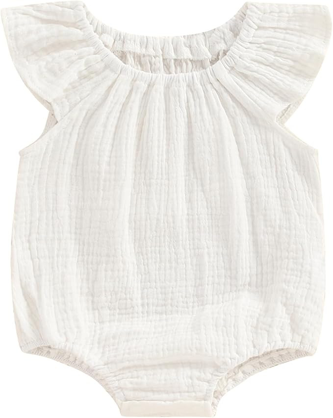 Mubineo Baby Girl Boy Summer Cotton Linen Romper Clothes Basic Plain Ruffle Sleeveless Comfy Romp... | Amazon (US)