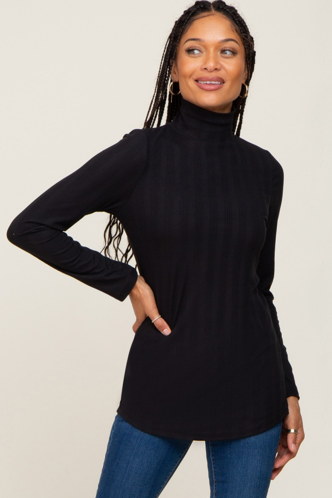 Black Long Sleeve Ribbed Turtleneck Top | PinkBlush Maternity
