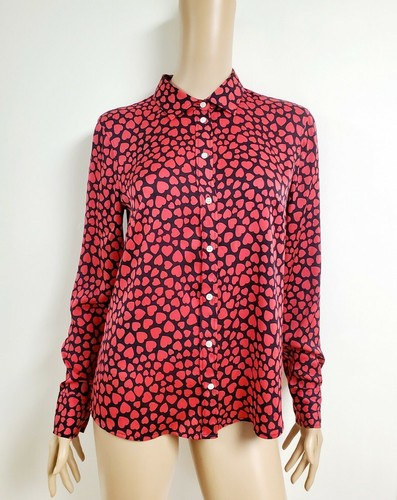 J.Crew Black & Red Heart Print Silk Button Up Long Sleeve Blouse Size 2  | eBay | eBay AU