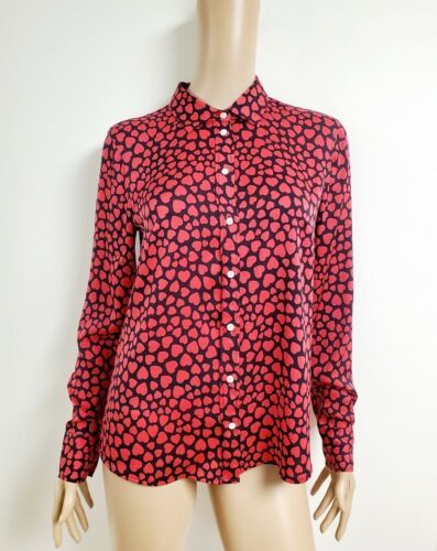 J.Crew Black & Red Heart Print Silk Button Up Long Sleeve Blouse Size 2  | eBay | eBay AU