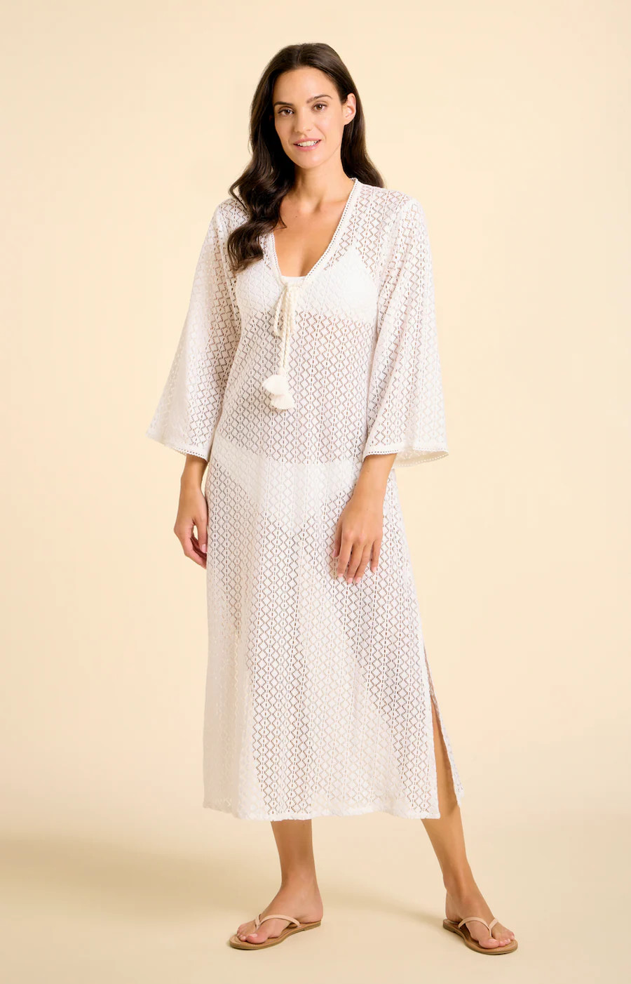 Sorrento Bell Sleeve Maxi Dress - Aria Fabric in White | Sitano