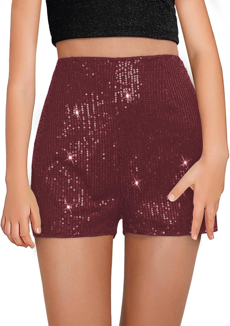 Girls Sequin Shorts Elastic Straight Leg Sparkly Glitter Party High Waist Shorts 5-14 Years | Amazon (US)