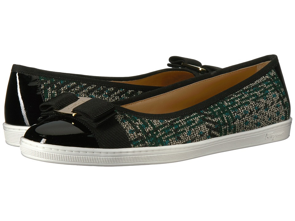 Salvatore Ferragamo - Nappa Leather/Tweed Sneaker (Cypress Tree Fabric Nero Patent Calf) Women's Flat Shoes | Zappos
