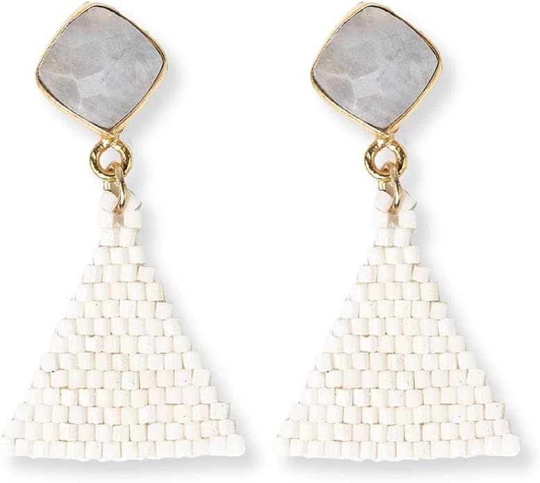 INK+ALLOY Beaded Boho Earrings, Celia Small Triangle Drop Earrings with Semi-Precious Stone Post,... | Amazon (US)