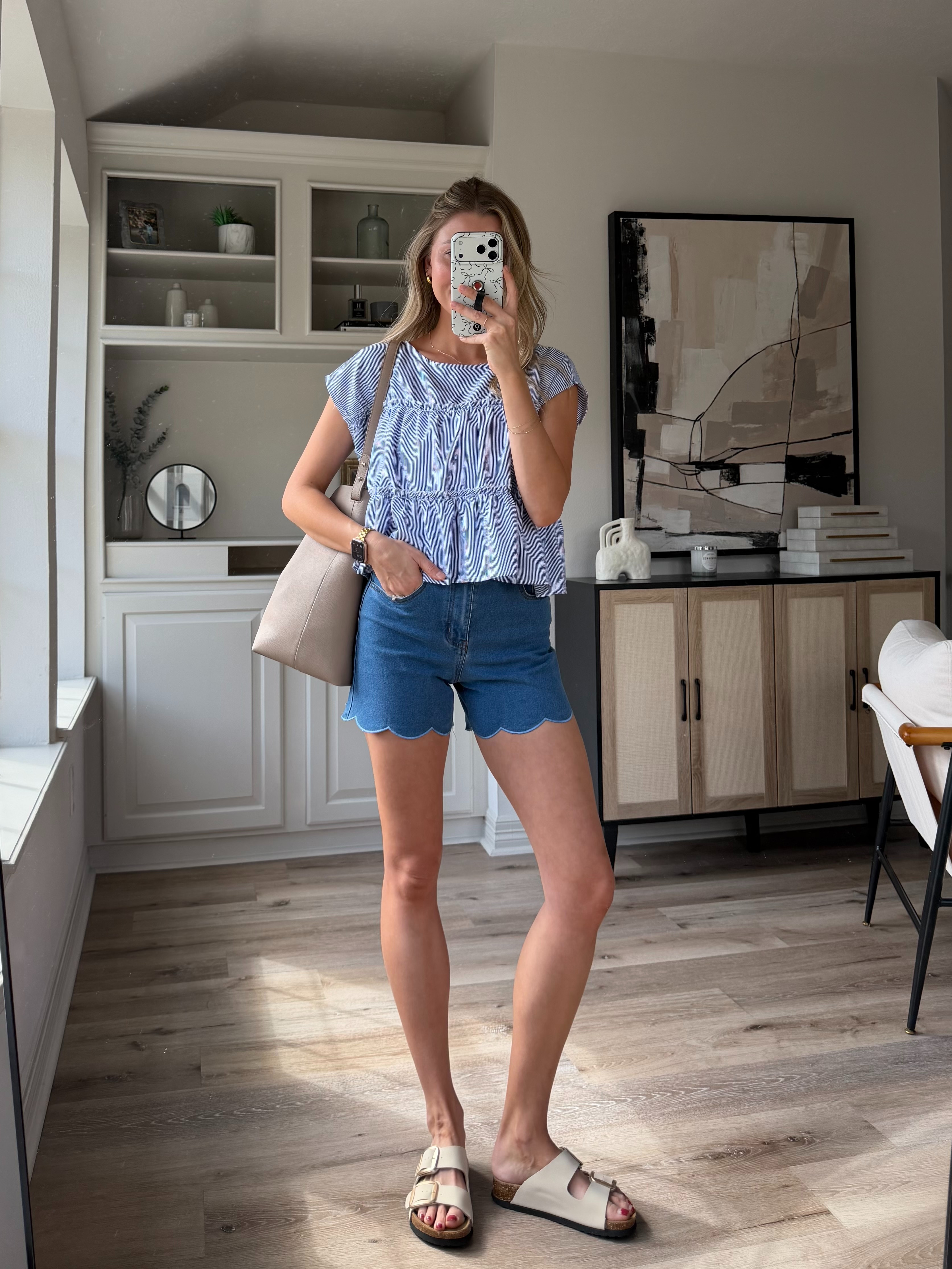 Cute flowy top, nursing friendly! Wearing S in top + 2 in denim shorts
 

 #LTKootd #LTKmomlife