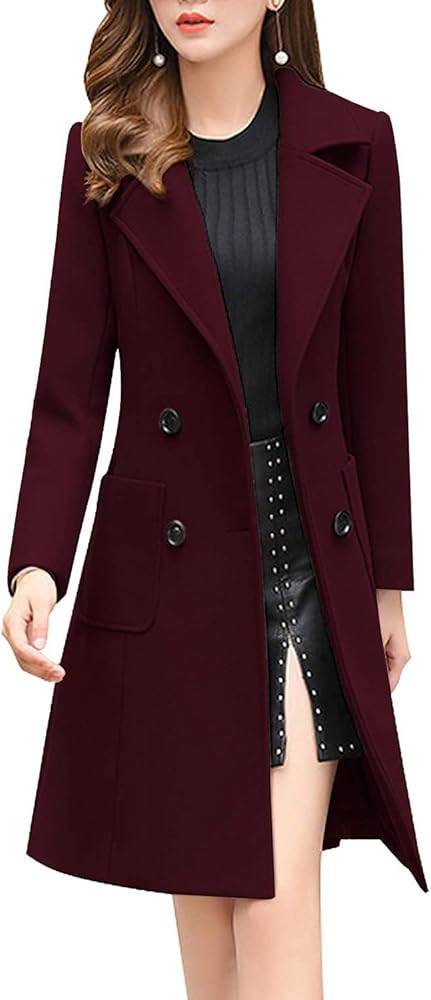 chouyatou Women Elegant Notched Collar Double Breasted Wool Blend Over Coat | Amazon (US)