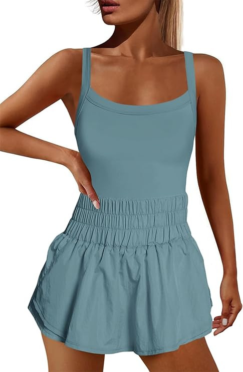 Nirovien Womens Running Skortsie Sleeveless Onesie Athletic Tennis Dresses Workout Mini Dress Exe... | Amazon (US)