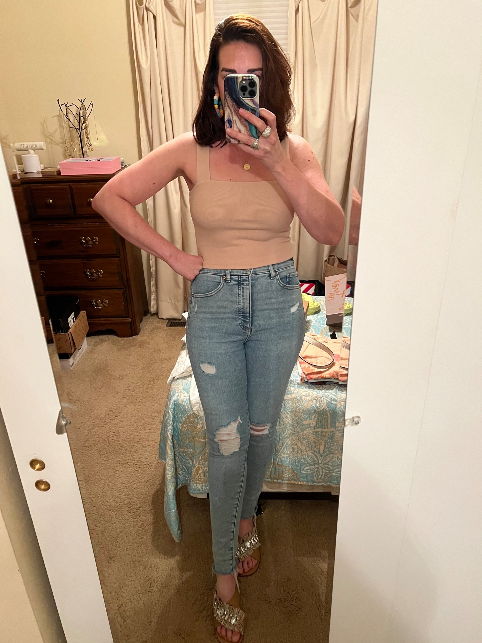 Pink ribbed square neck tank (small). High waisted light wash ripped jeans (4). Sandals (8.5). 
#tank #ribbedtank #pinktank #squarenecktank #jeans #rippedjeans #highwaistedjeans #summeroutfit #sandals #casualoutfit Sandals 

#LTKSeasonal #LTKStyleTip #LTKFindsUnder100