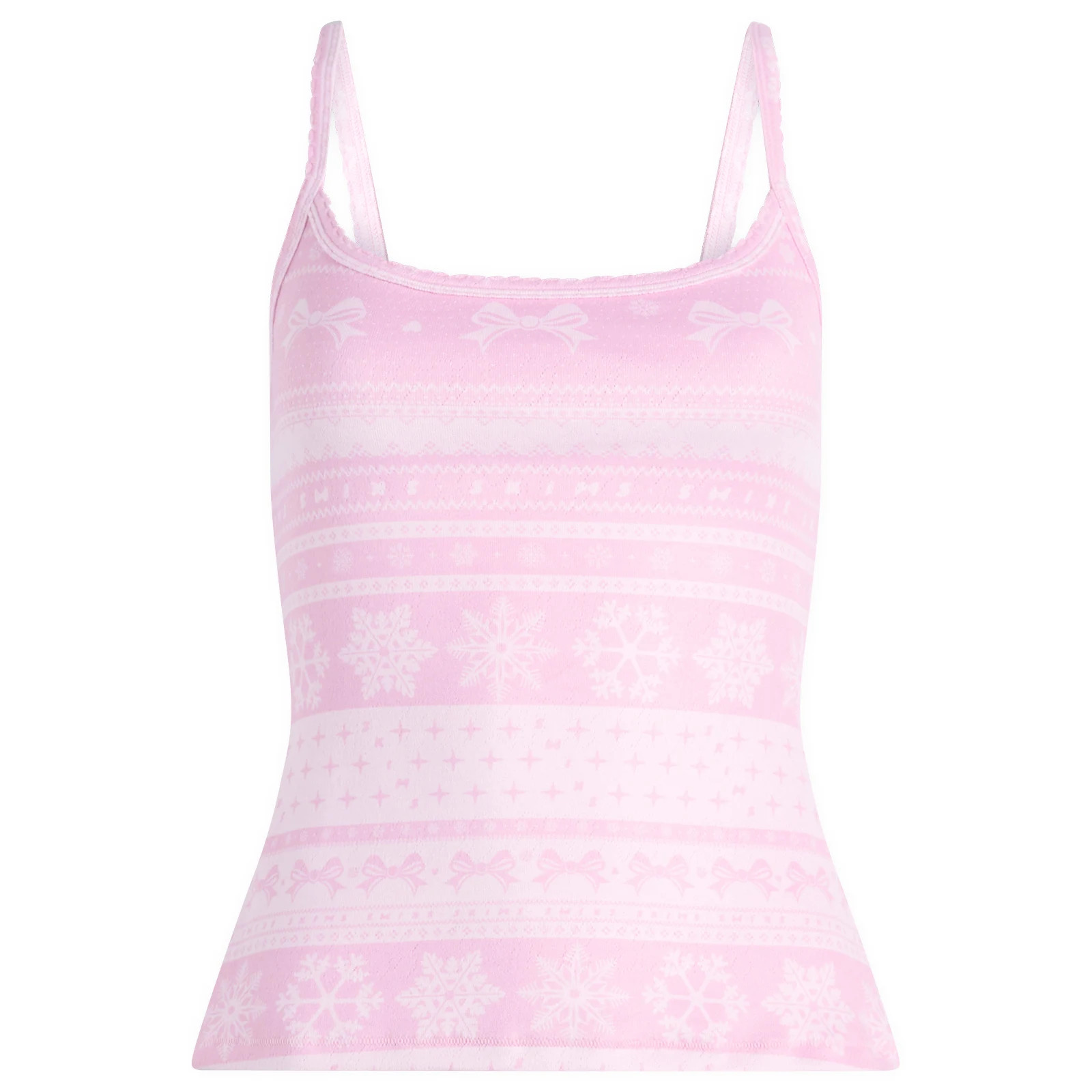 SKIMS Women's Plush Pointelle Cami Top in Bubblegum Bow Fairisle, Size Small | END. Clothing