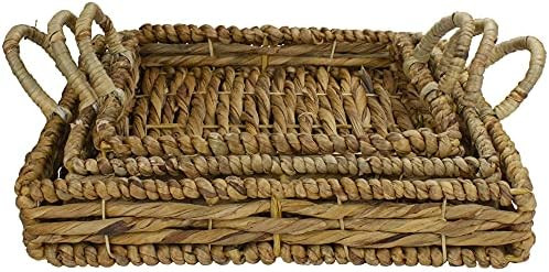 Northlight Set of 3 Square Natural Woven Water Hyacinth Serving Trays with Handles 16" | Amazon (US)