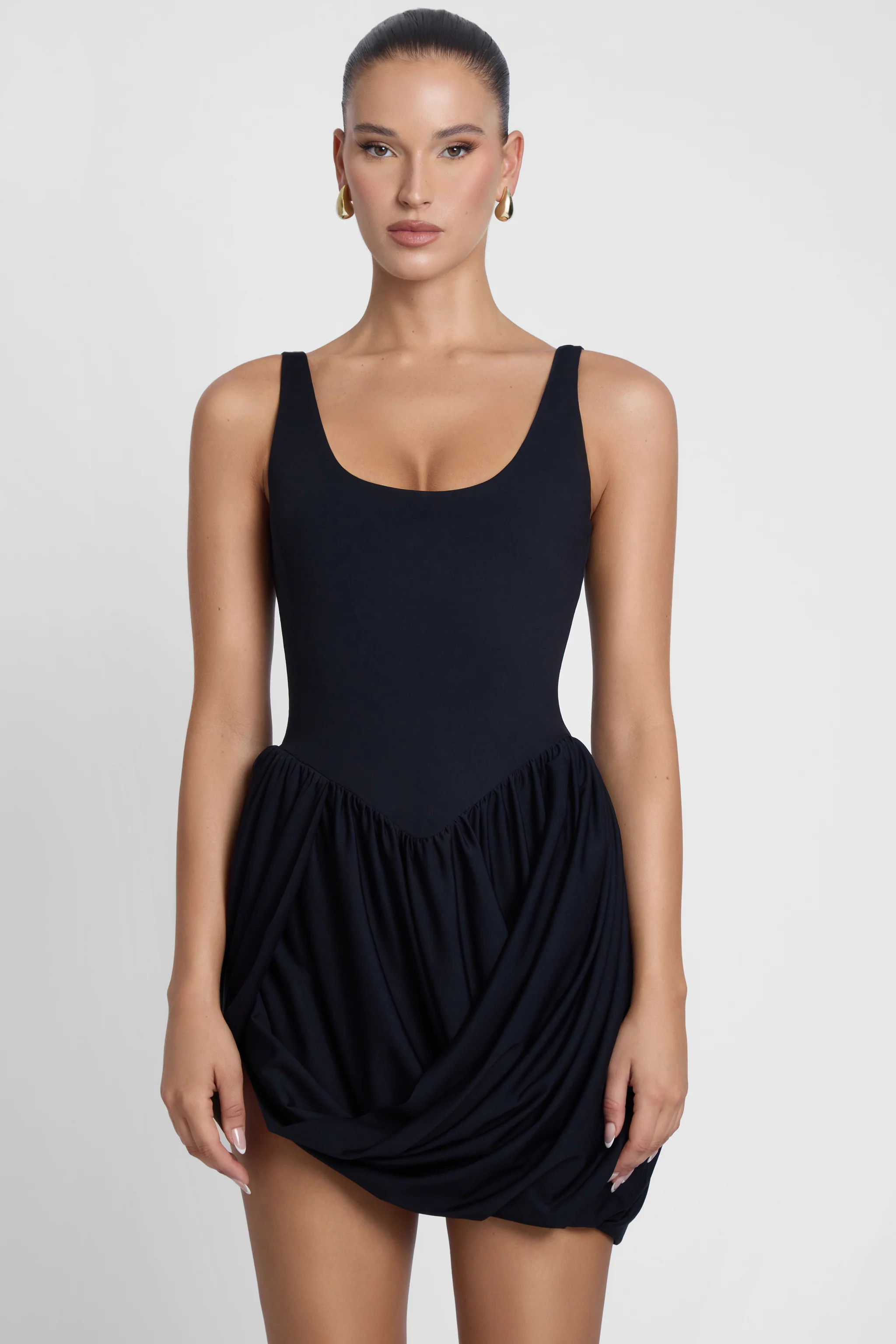 Dasia Sculpt Drape Mini Dress - Black | LEAU (US)