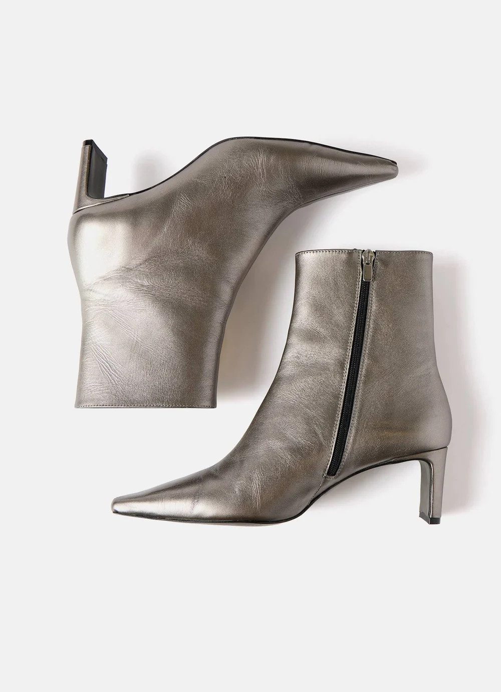 Macy Metallic Heeled Leather Ankle Boots | Mint Velvet