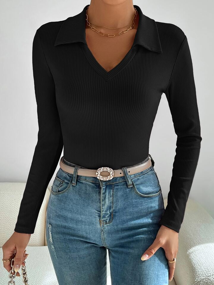 SHEIN Essnce Solid Rib-knit Tee | SHEIN