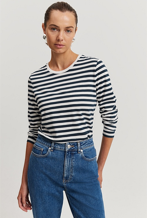 Australian Cotton Slub Stripe Long Sleeve T-Shirt | Country Road