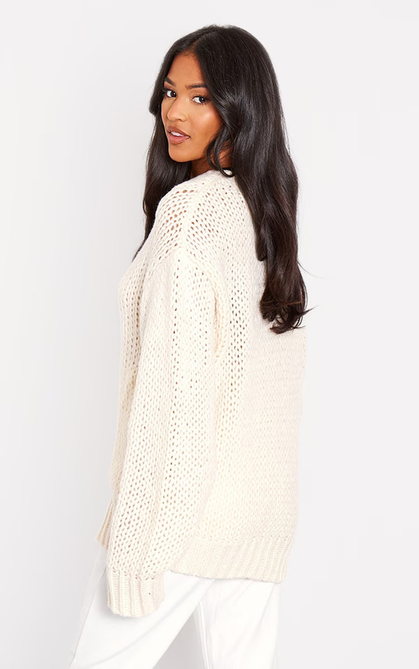 Tall Cream Chunky Knit Crew Neck Sweatshirt | PrettyLittleThing US