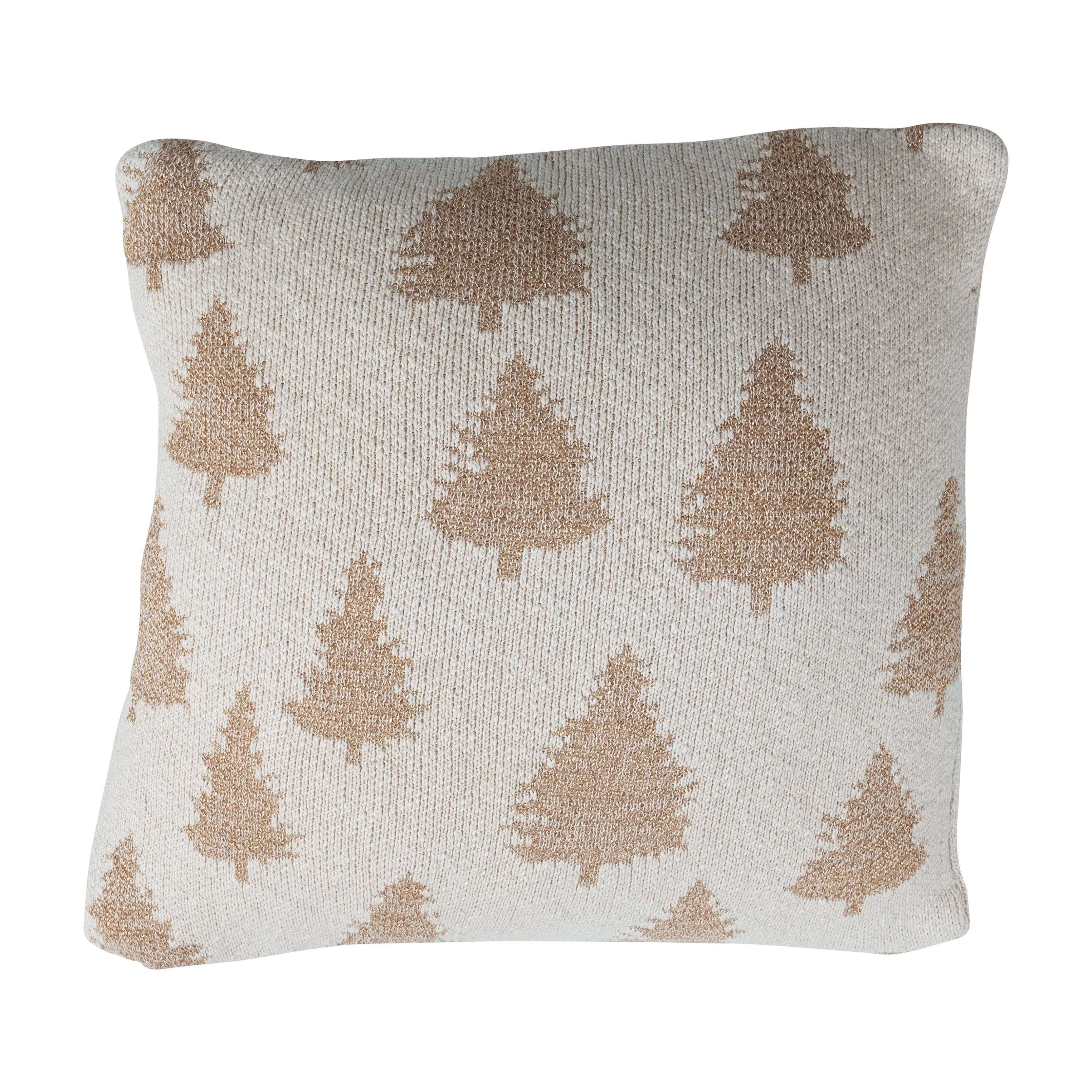 Elegant Cotton Knit Pillow With Trees And Metallic Thread | Wayfair North America