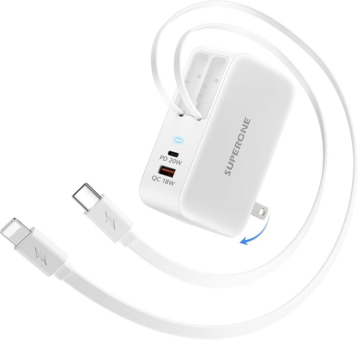 SUPERONE Retractable Charger with Dual USB Ports, 78W Retractable Wall Charger with USB C and App... | Amazon (US)