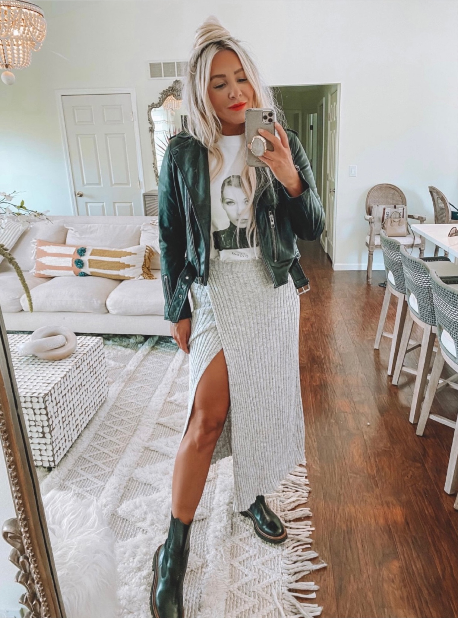 Obsessed with this skirt! Just restocked in this color! Wearing a medium for a looser fit 