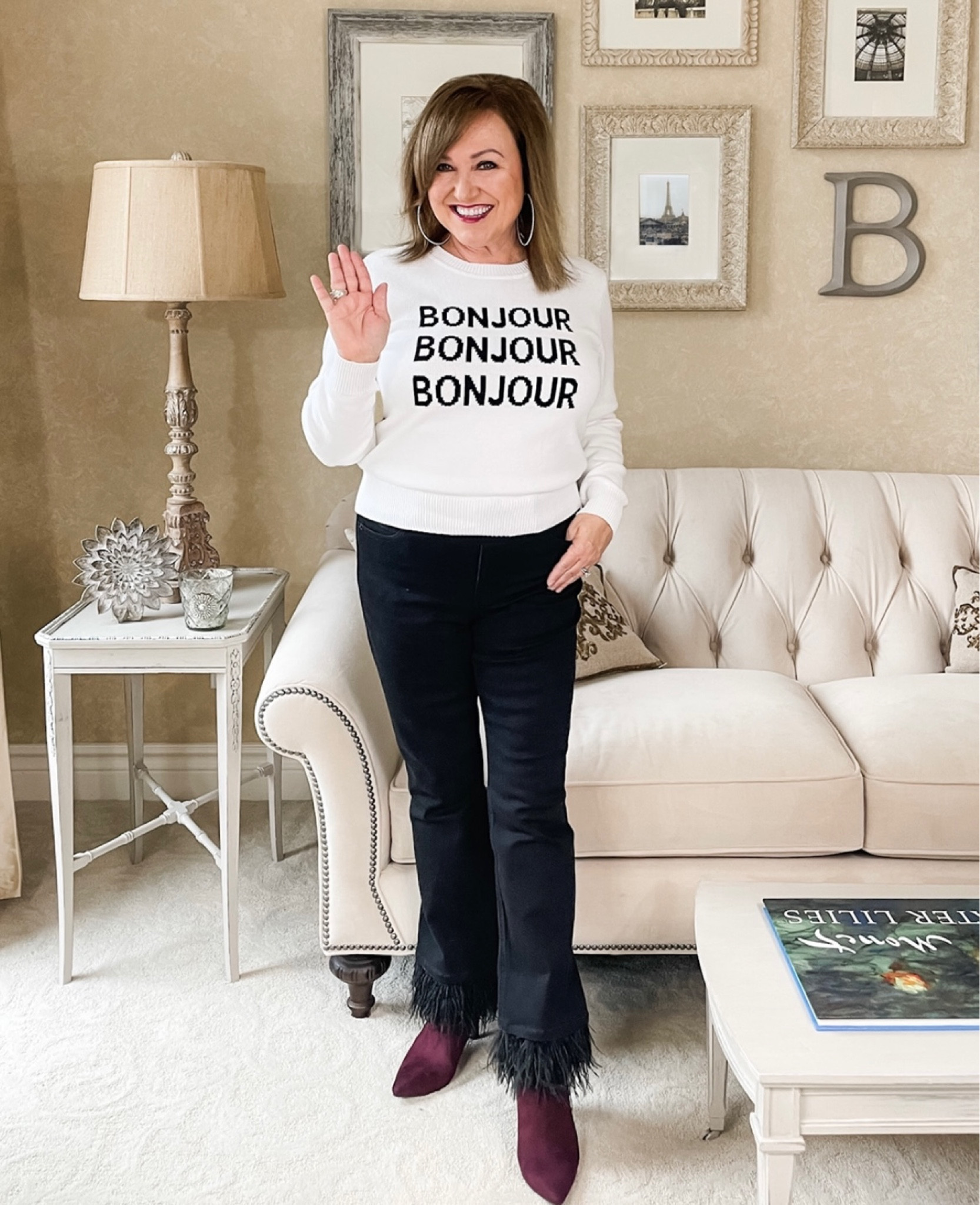 Bonjour!! I found this sweater at Macy’s and just thought it was so fun. The other thing I love about it is that it’s pure white, which is hard to find in a sweater. They are so often more ivory in color. This will be the perfect transition sweater from winter to spring. 

I paired it with my new fun Ostrich trim pants and my booties in the “it” color of the season, Oxblood

#LTKstyletip #LTKfindsunder100 #LTKover40