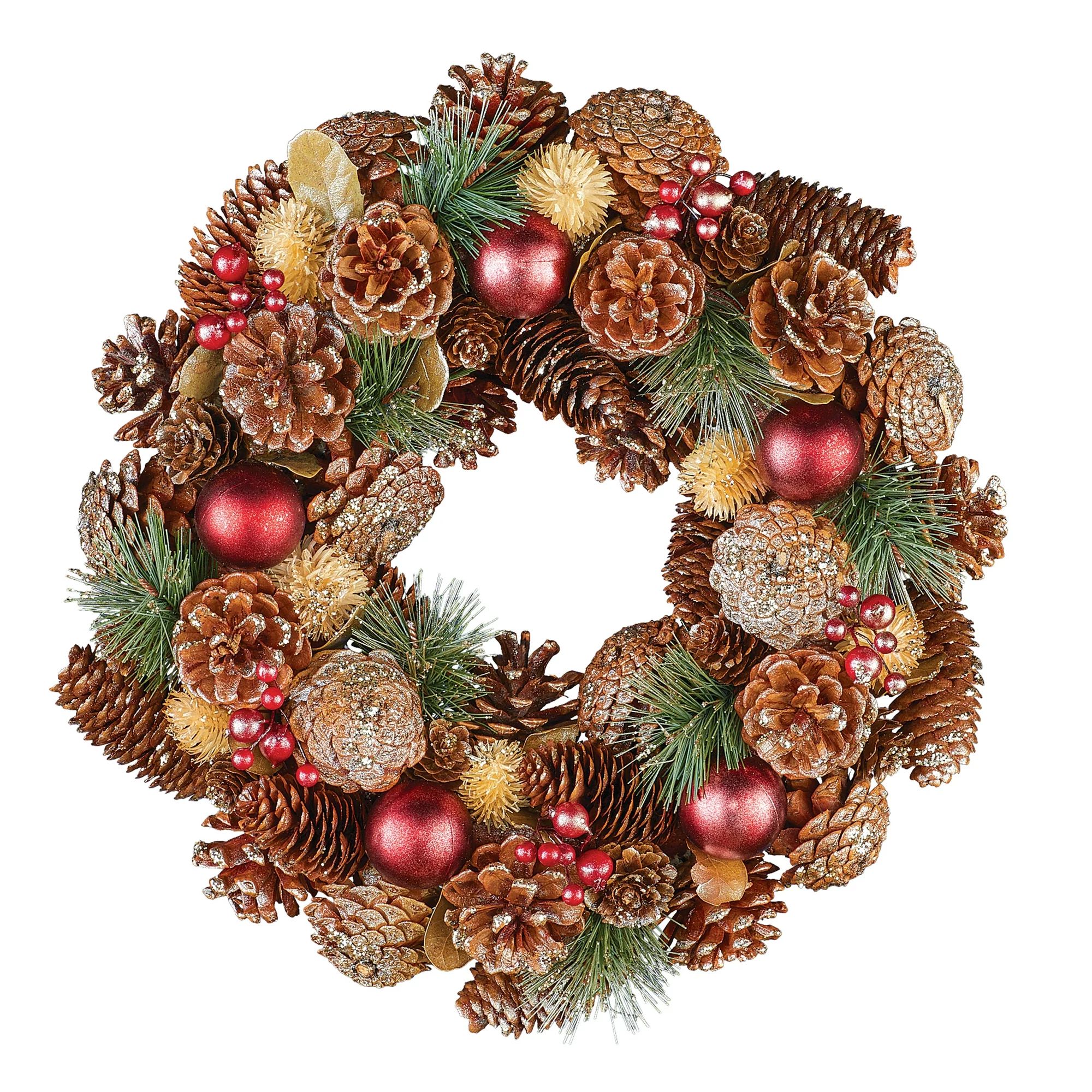 Collections Etc Rustic Christmas Pinecone Ornament Holiday Wreath - Walmart.com | Walmart (US)