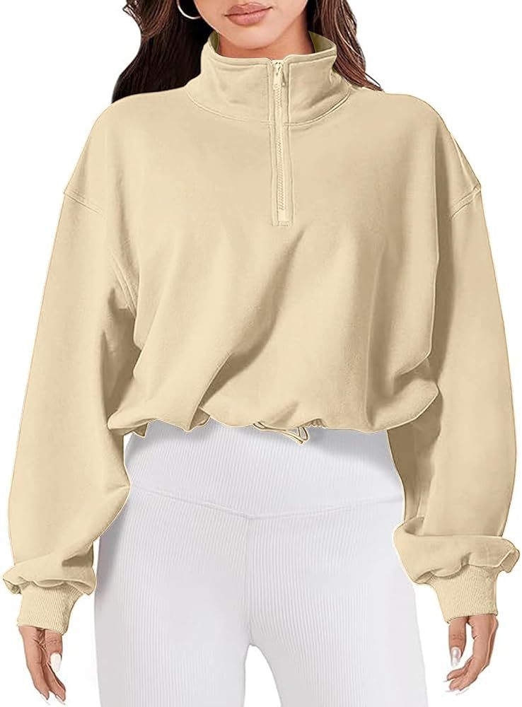 MAVIS LAVEN Women's 2023 Fall Fashion Half Zip Crop Pullover Sweatshirt High Neck Workout Athleti... | Amazon (US)