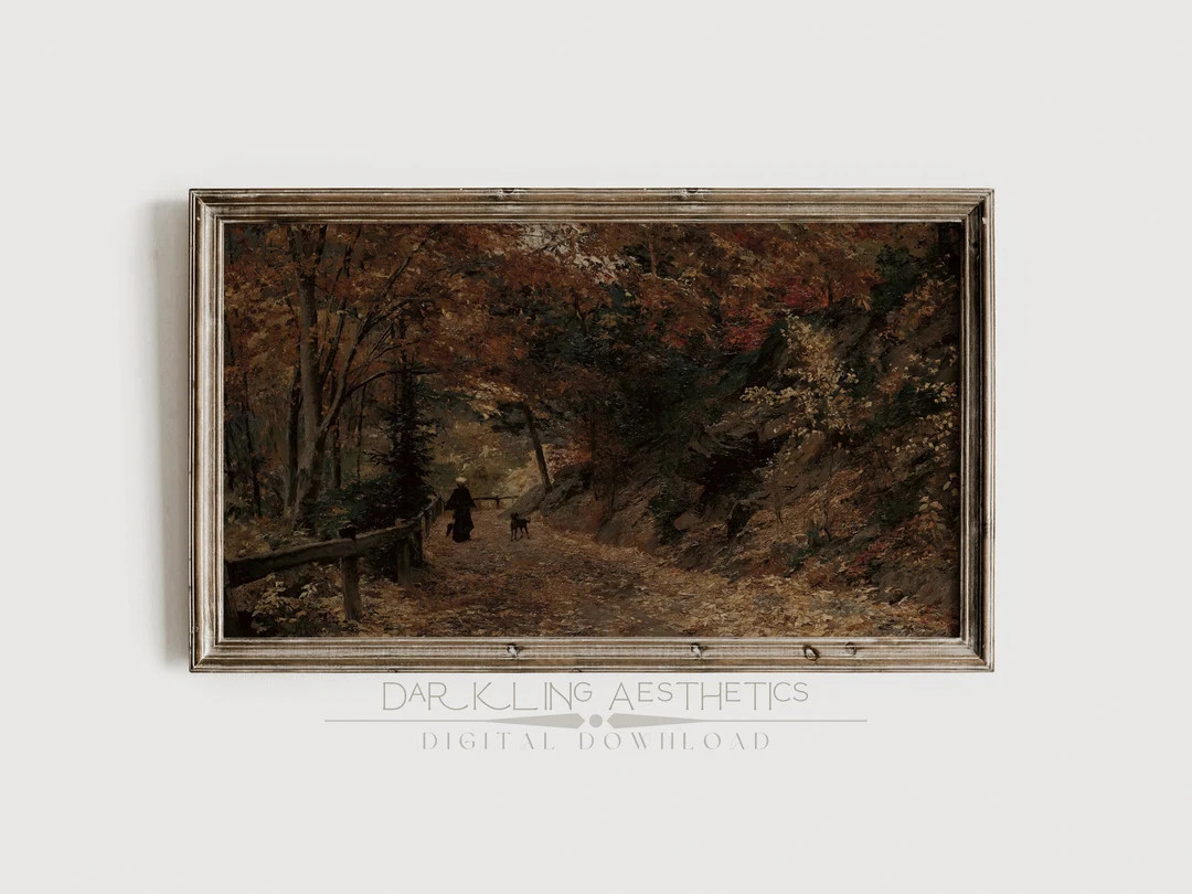 Samsung Frame TV Art | Falling Leaves Painting | Vintage Moody Autumn Forest Landscape | Dark Aca... | Etsy (US)