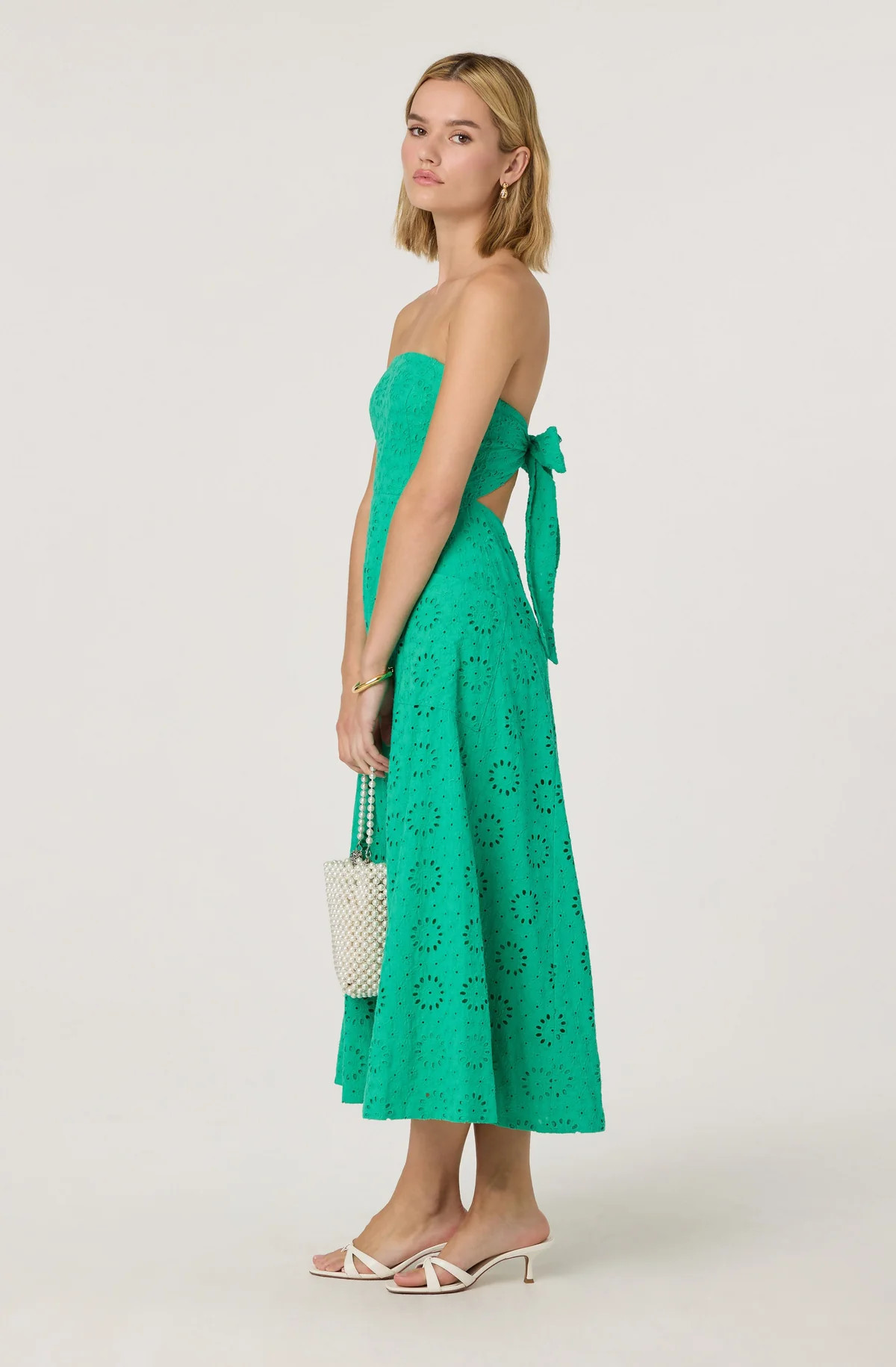 Eyelet Strapless Midi Dress - Green / XS | ASTR The Label (US)