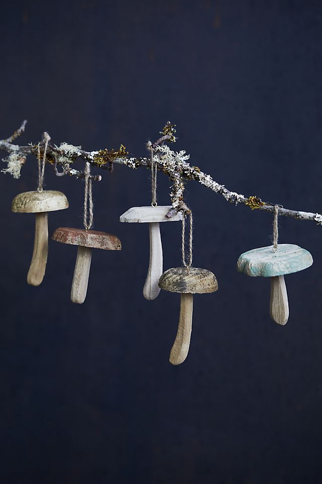 Mushroom Wood Ornaments, Set of 5 | Anthropologie (US)