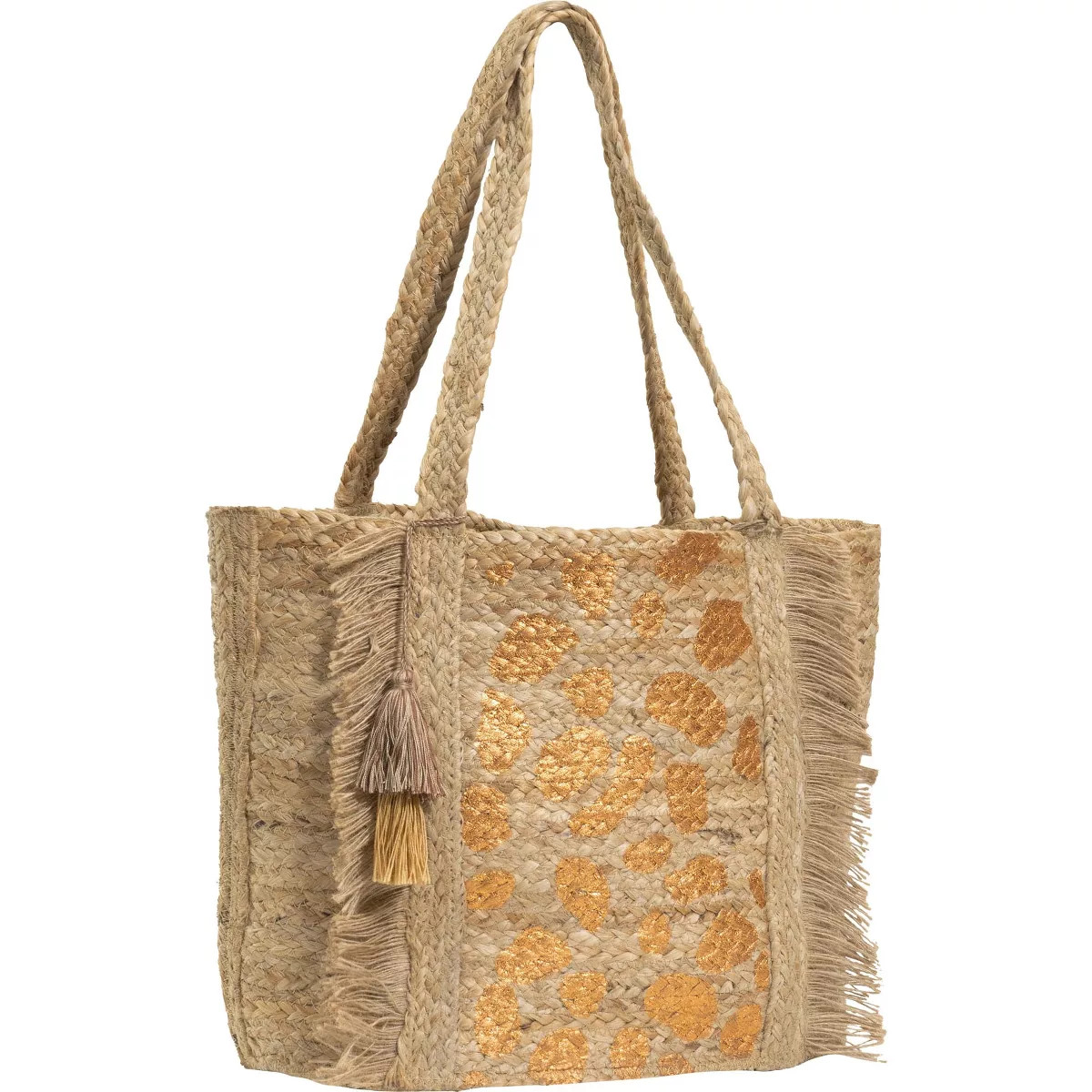 Magid Metallic Leopard Print Natural Straw Jute Tote Natural-Gold | Target